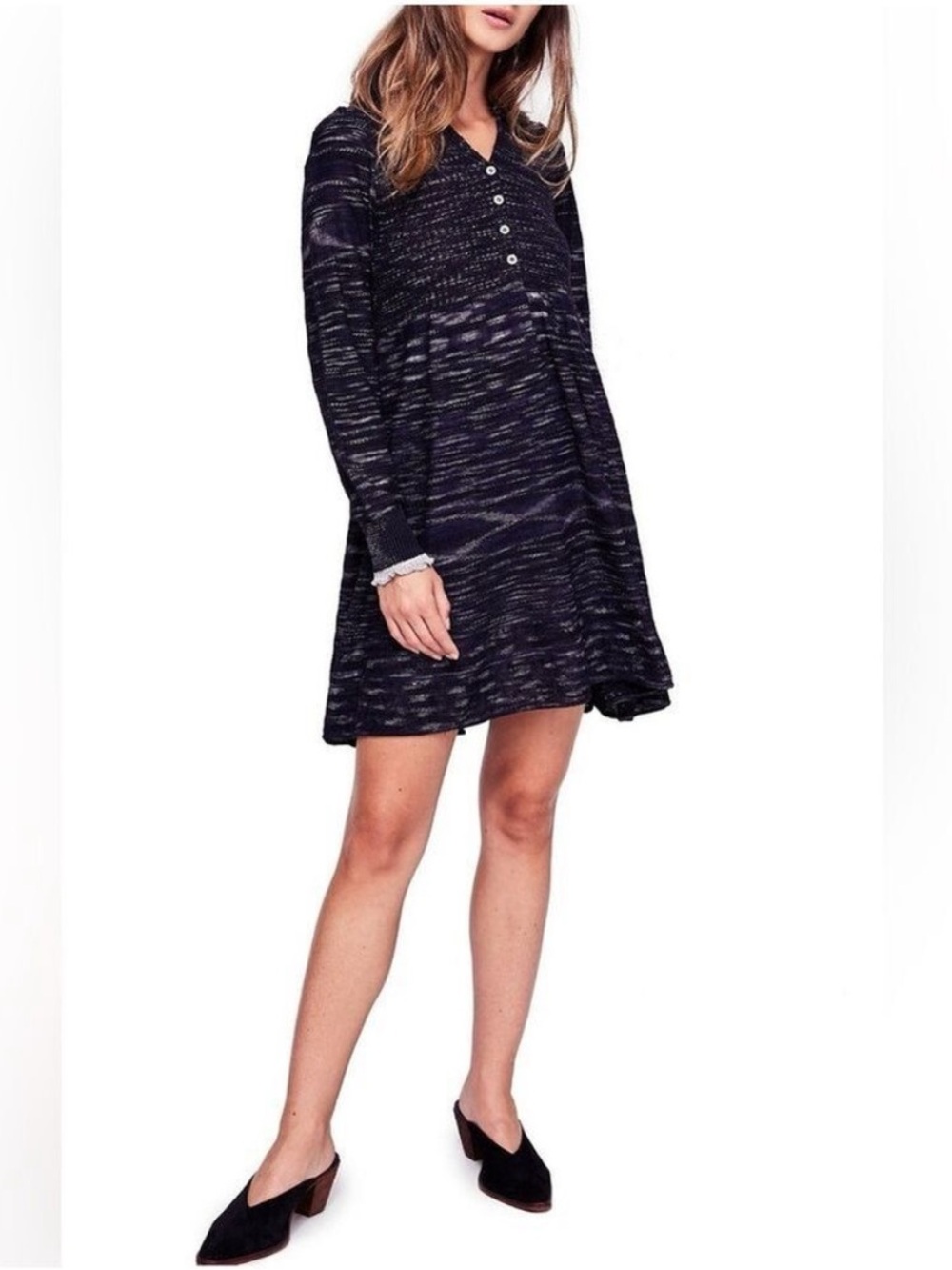 Free People Rain or Shine Black Space Dyed Dress - Size Large